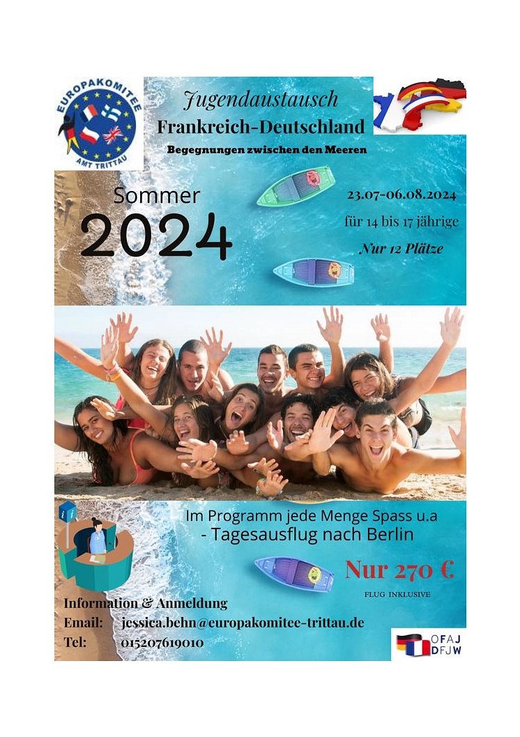 Flyer_Jugendaustausch Frankreich-Deutschland Sommer 2024 © Europakomitee Trittau